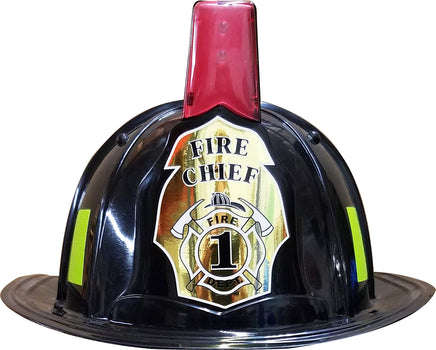 Jr. Firefighter Helmet, Black, with Siren & Light, Adj Youth Size