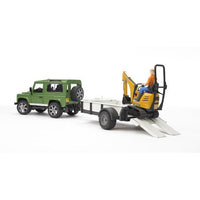 Land Rover Defender Station Wagon with one axle trailer, 
JCB micro excavator 8010 CTS and construction worker
