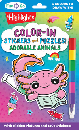 Color-In Stickers and Puzzles! Adorable Animals: Over 140 Kids Stickers For You to Color and Decorate, Animal Puzzles Activity Sheets for On-the-Go Fun